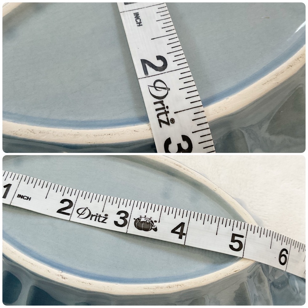 Vintage Blue Glazed Ceramic Centerpiece Bowl Leaf Handle MCM Console Bowl - Picture 14 of 16